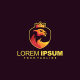 Fototapeta Zachód słońca - crown lioness gradient logo design