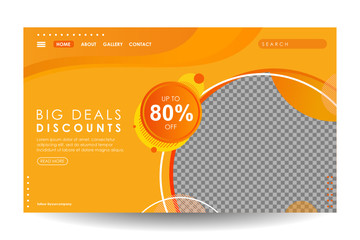 Rectangle web page template background. Its make gradient orange color with circle, shape line and dots. Suitable for web web header, flyer and social media post promotion with photo collage