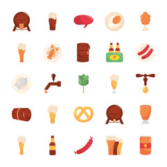 Sticker - chicken thigh and oktoberfest icon set, flat style