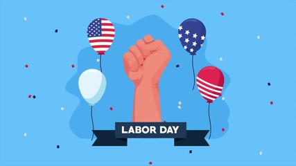 Poster - happy labor day celebration with balloons helium and hand fist