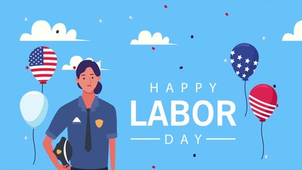 Wall Mural - happy labor day celebration with woman police