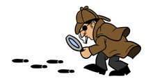 Illustration Of A Detective Male Figure Hunting Footprints On An Isolated Background