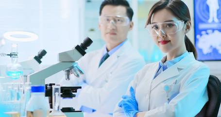 Poster - Asian scientist use microscope