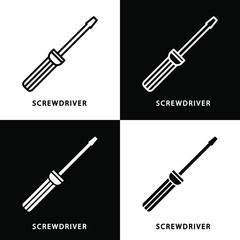 Poster - Screwdriver Tool Icon Logo Line and Flat Solid. Screwdriver Hardware Construction Symbol Vector Glyph Design
