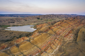 Poster - Sunset drone image of a lesser-known beauty spot and colorful desert in the Kvemo Kartli region