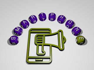 Fototapete - SMARTPHONE icon surrounded by the text of individual letters, 3D illustration