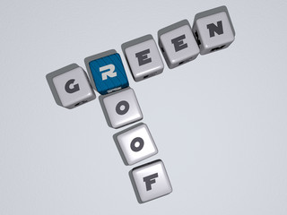 Poster - GREEN ROOF crossword by cubic dice letters, 3D illustration