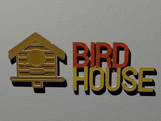 Fototapete - 3D illustration of BIRD HOUSE graphics and text made by metallic dice letters for the related meanings of the concept and presentations, 3D illustration