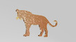 big cat from a perspective on the wall A thick sculpture made of metallic materials of 3D rendering, 3D illustration