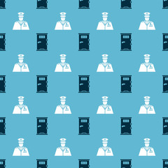 Poster - Set Prison cell door and Police officer on seamless pattern. Vector.