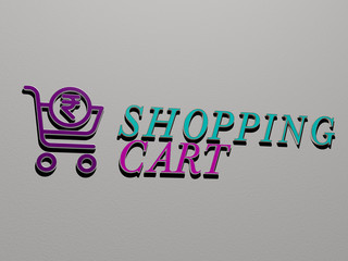Fototapete - 3D illustration of shopping cart graphics and text made by metallic dice letters for the related meanings of the concept and presentations, 3D illustration
