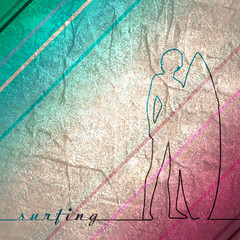 Wall Mural - woman posing with surfboard. monochrome silhouette. vintage surfing graphic for web design