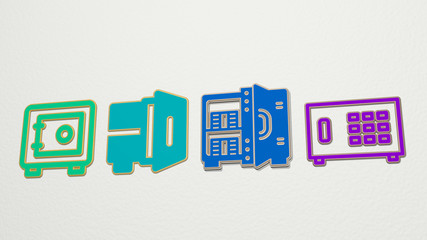 Poster - safebox 4 icons set, 3D illustration