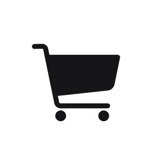 Poster - Shopping cart icon symbol. Flat shape trolley web store button. Online shop logo sign. Vector illustration image. Black silhouette isolated on white background.