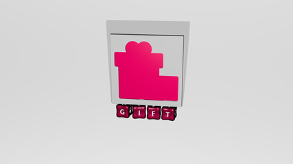 Fototapete - 3D graphical image of GIFT vertically along with text built by metallic cubic letters from the top perspective, excellent for the concept presentation and slideshows, 3D illustration