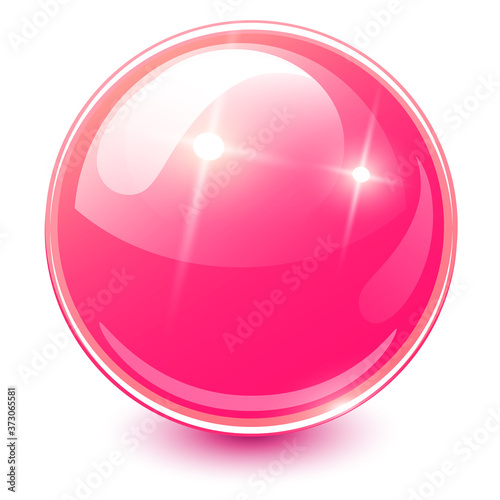 Fotomural Pink sphere 3D, glossy and shiny vector ball icon.