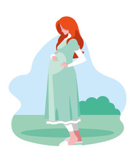 Canvas Print - red hair pregnant woman cartoon at park vector design