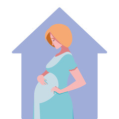 Canvas Print - blond pregnant woman cartoon in house vector design