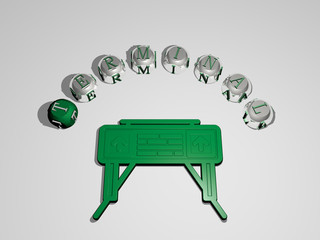 Fototapete - terminal 3D icon surrounded by the text of cubic letters, 3D illustration