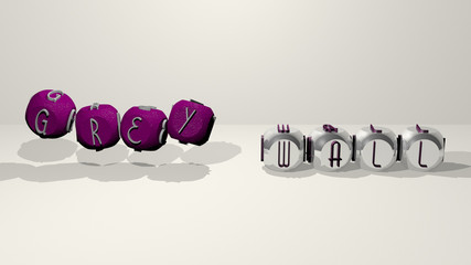 Poster - GREY WALL dancing cubic letters, 3D illustration