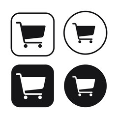 Poster - Shopping cart icon symbol set. Flat shape trolley button collection. Online shop and web store logo sign. Vector illustration image. Black silhouette isolated on white background.