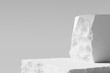 © vpanteon - Product setting podium broken stone slabs, white stone platform, rough textured blocks object placement, 3d rendering,