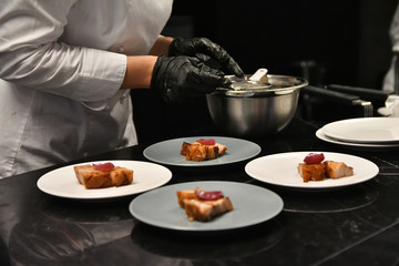 Sticker - Professional chef making grilled pork pieces with sausage