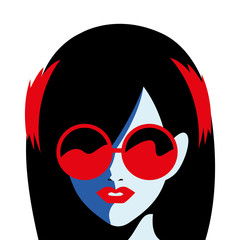 Wall Mural - sexy black hair woman with red headphone and glasses in comic style vector design