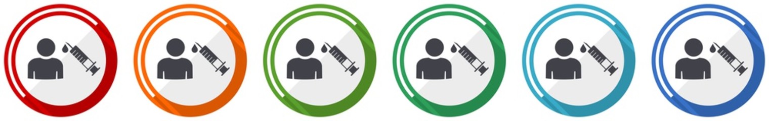 Poster - Vaccination icon set, flat design vector illustration in 6 colors options for webdesign and mobile applications