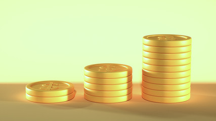 Poster - 3D gold coin stack background. Saving and growth money business finance concept. 3D rendering