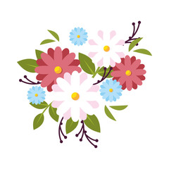 Canvas Print - pink blue and white flowers with leaves vector design