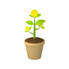 Aufkleber - 3D gold coin on green tree plant isolated background. Saving and growth money business finance concept. 3D rendering