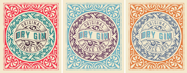 Antique  label with gin liquor design