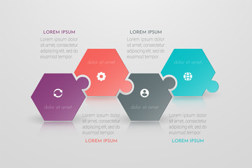 Poster - Puzzle infographic concept design with 4 options or steps. Can be used for brochure, business, web design, annual report, flow charts, diagram, presentations.