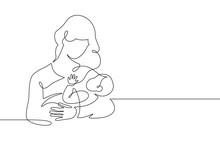 Mother And Baby Line. Mom Hugs Child. Motherhood And Newborn Concept. Happy Woman Holds Toddler Continuous One Line Vector Illustration. Parent Loving Kid, Happy Mother Day Design For Card