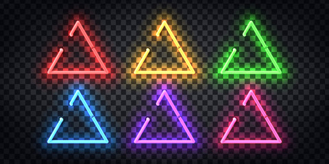 Wall Mural - Vector set of realistic isolated neon sign of colorful triangle frame for template and layout on the transparent background.