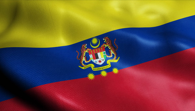 3D Waving Malaysia State Flag of Federal Territories of Malaysia Closeup View