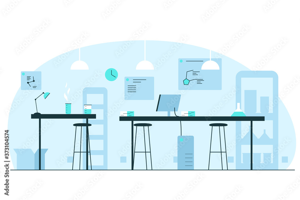 Lab Changing Room Graphics Chemical laboratory interior. Vector concept illustration of a scince ...