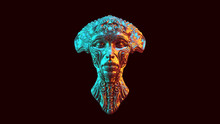 Silver Alien Queen Bust With Red Orange And Blue Green Moody 80s Lighting 3d Illustration 3d Render