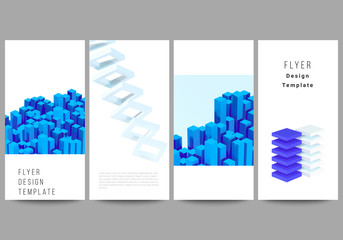 Poster - Vector layout of flyer, banner design templates for website advertising design, vertical flyer design, website decoration backgrounds. 3d render vector composition with dynamic geometric blue shapes.