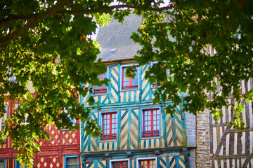 Beautiful half-timbered buildings in medieval town of Rennes, France