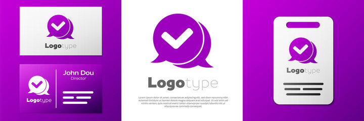 Wall Mural - Logotype Check mark in speech bubble icon isolated on white background. Security, safety, protection, privacy concept. Tick mark approved. Logo design template element. Vector.