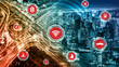 © InfiniteFlow - Smart transport technology concept for future car traffic on road . Virtual intelligent system makes digital information analysis to connect data of vehicle on city street . Futuristic innovation .