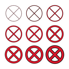 Wall Mural - Flat Stop Icon collection isolated on white background. Modern vector illustration. Red no entry symbol set