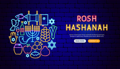 Poster - Rosh Hashanah Neon Banner Design