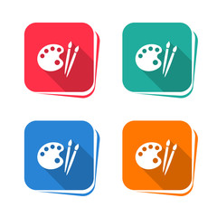 Wall Mural - Palette and paintbrushes icon on square button