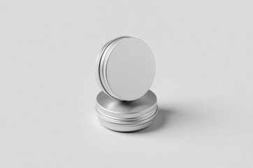 Sticker - Metal cosmetic jar packaging mockup.