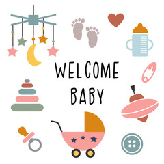 Wall Mural - set of bohemian baby icons isolated on white background - vector illustration, eps