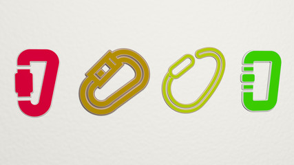 Fototapete - CARABINER 4 icons set, 3D illustration
