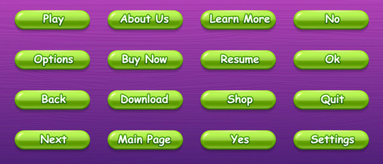 Game ui set of Buttons. GUI to build 2D games. Vector. For web or video games and others.
